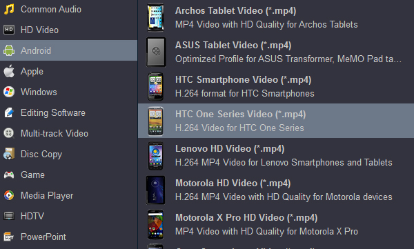 Convert and transfer MKV, MOV, AVI to HTC One A9